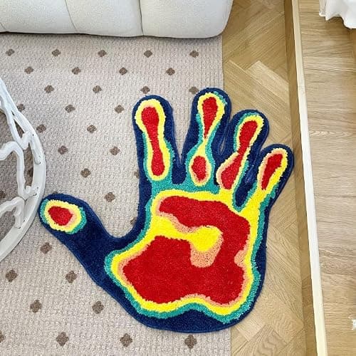 LAKEA Handmade Palm Rug Shape Tufted Carpet Plush Fluffy Soft Multiple Color Home Decor Living Room Bedroom Room Aesthetic (31.5X31.5 Inch) thumbnail 4
