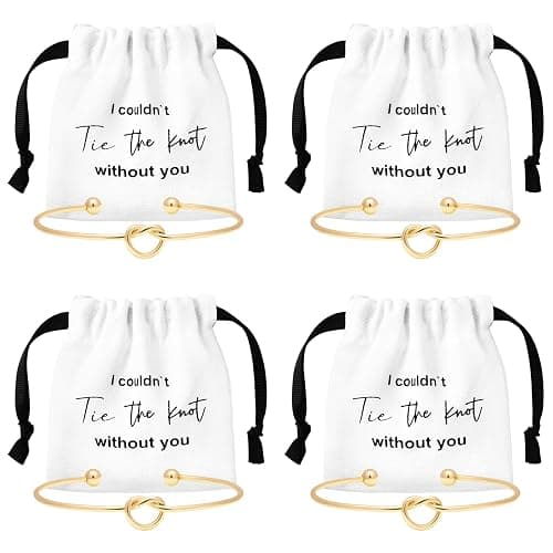 CEELGON 8 Pcs Jewelry Pouch Bridesmaid Gifts Set - 4 Linen Cotton Small Drawstring Bags & Knot Bracelet - Jewelry Packaging for Proposal, Bridal Party Favors (Gold) thumbnail 7