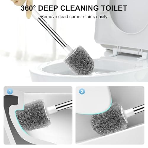 SetSail Toilet Brush, Self Closing Lid Toilet Bowl Brushes Holder and Extra Long Handle Ventilated Toilet Brush Set for Bathroom Cleaning, Nylon Bristles, Pure White thumbnail 6