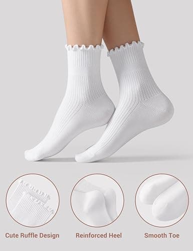 ANDERE ARTE Women’s Viscose from Bamboo Ruffle Ankle Socks, Soft Breathable Lettuce Edge Crew Socks,Cute Frilly Quarter Sock thumbnail 4