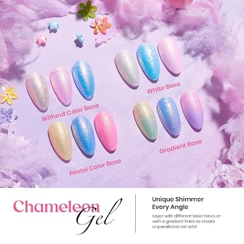 Beetles Gel Nail Polish Set,24Pcs Pink Purple Pearl Blue Shimmer Chameleon Green Colors Gel Polish Kit, 3Pcs Base Top Coat Double-ended Brush Soak off UV Nail Polish Christmas Gifts for Women thumbnail 6