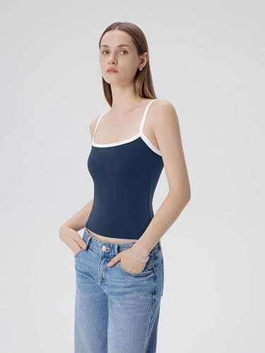 SUUKSESS Women Built in Bra Tank Tops Double Line Going Out Basic Square Neck Camisole Top thumbnail 4