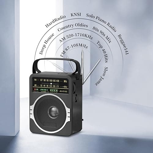 JEUJUG Portable AM FM Radio, Bluetooth 5.0 Radios 5 Watts Loud Speaker,FM Radio Built-in Rechargeable Battery/DC D*4 Cell Battery Operated & AC Power Plug in Wall Black thumbnail 2