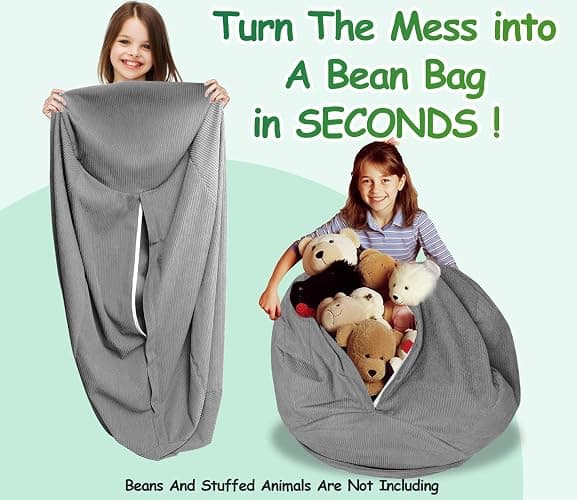 Premium Corduroy Stuffed Animal Storage Bean Bag Chair Cover (No Filler) For Organizing Plush Toys Or Textile Stuffable Bean Bag Sack For Adults Teens Children Lazy Chair Playroom Washable Cover thumbnail 3
