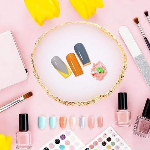 Pengxiaomei 2 Pcs Resin Pink Nail Art Palette, Nails Polish Palette Nail Art Tools Gold Edge Nails Art Display Board thumbnail 4
