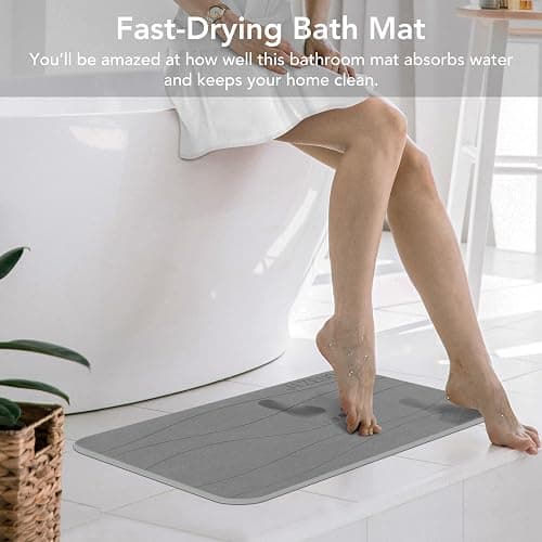 JIZEUO Stone Bath Mat, Diatomaceous Earth Shower Mat, Non-Slip Super Absorbent Quick Drying Bathroom Floor Mat，2 Pack, Grey - Gery thumbnail 5