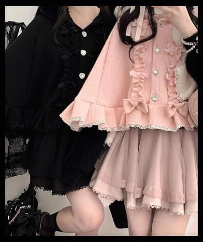 Cuteighteen Kawaii Lolita Hooded Cloak Teens Cape Fleece Lined Jacket Winter Coat Hoodie Lace Trim Poncho Sweater thumbnail 4