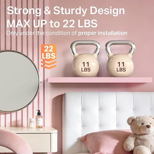 BAYKA Pink Floating Shelves 15.7in, Set of 3, Wall Mounted for Wall Decor | Easy Install, 22lbs Max Load, Hidden Bracket, Shelving for Bathroom Bedroom Kitchen Display Storage, Multi-Wall Compatible thumbnail 4