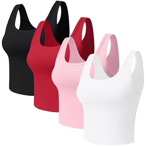4 Pieces Women's Scoop Neck Tank Tops Cotton Sleeveless Workout Shirts Sports Yoga Crop Top for Women thumbnail 5