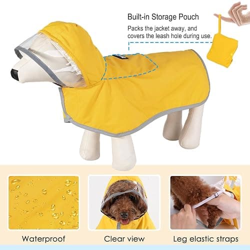 Lukovee Dog Raincoat, Adjustable Dog Rain Jacket with Clear Hooded Double Layer for Large Medium Small Dogs Puppies, Waterproof Rain Coat Poncho with Reflective Storage Pocket & Rim (Yellow, L) thumbnail 3
