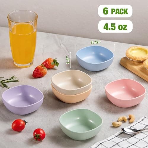 Hlukana 6 Pack Wheat Straw Soy Sauce Dishes, 4.5 OZ Small Dessert Bowls, Unbreakable Dipping Bowl, Pinch Bowls Set, Dipping Sauce Cups, Mini Prep Bowls, Dip Bowls for Side Dish, Ketchup, Soy, BBQ thumbnail 3