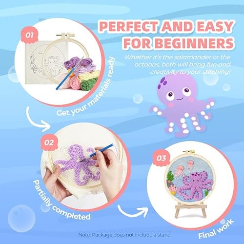 Punch Needle Kits Adults Beginner,Punch Needle kit for Beginners, Embroidery kit for Beginners,Includes All Tools and Materials,Easy to Follow Instructions and Videos-(Axolotl+Octopus) thumbnail 7
