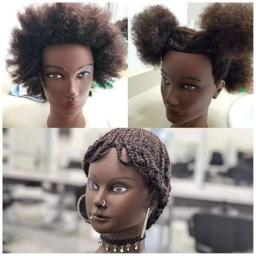 MORRIS 10” Human Hair Training Afro Mannequin Head – Short Curly Hair for Beginners to Practice Braiding, Cutting, Styling – Includes Clamp thumbnail 6