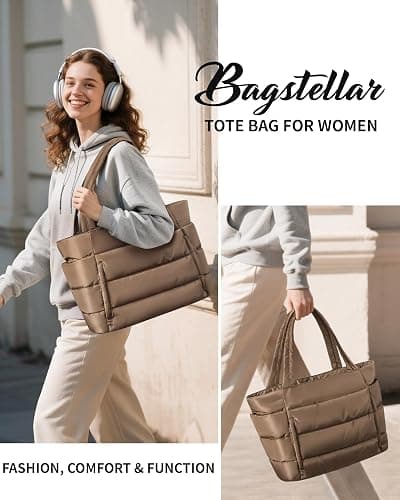 Puffer Tote Bag for Women, Lightweight Puffy Work Handbag Teacher Nurse Quilted Shoulder Bag for School Travel Gym thumbnail 8