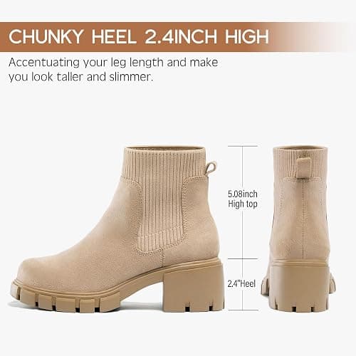 FITORY Womens Chelsea Boots, Elastic Ankle Booties with Chunky Mid Heel and Lug Sole, Comfy Trendy Slip on Shoes for Fall and Winter Size 6-11 thumbnail 2