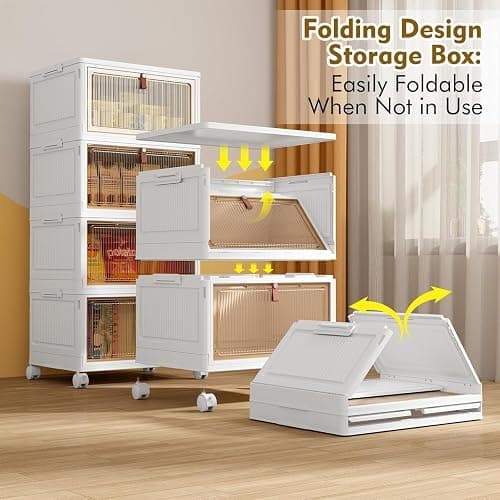 YFXCVSL 4 Tier Plastic Storage Bins with Lid 32QT, Stackable Storage Bins | Plastic Storage Bins with Wheels, Folding Storage Boxes, Organizers and Storage for Living Room,Office,Dorm thumbnail 4
