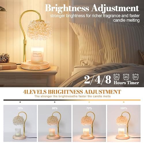 Hisummer Candle Warmer Lamp with Timer, Dimmable Candle Lamp Warmer with 312 K9 Crystals Adjustable Height Electric Candle Warmer for Women Gifts, Wax Warmer Lamp with 2 Bulbs for Jar Candles thumbnail 2
