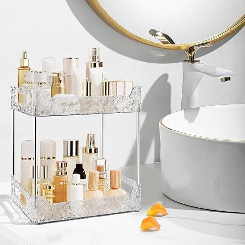 TENDER EPOCH 2-Tier Bathroom Counter Organizer Countertop Storage, Dresser Organizer Vanity Tray for Makeup, Perfume Organizer Cosmetics Skincare Shelf - Clear - Clear White - 2-Tier thumbnail 2