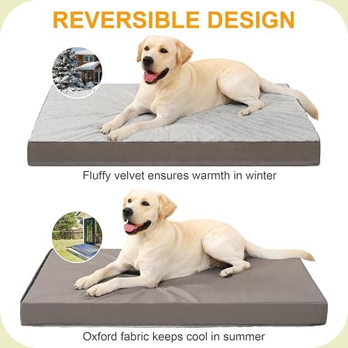 KSIIA Orthopedic Dog Bed Dog Crate Bed Waterproof for Large Dogs Deluxe Plush Washable Pet Mat with Egg Crate Foam & Removable Cover, 35 x 22 Inch, Gray thumbnail 4