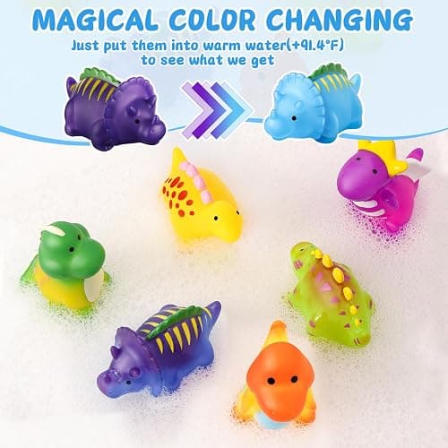 Color Changing No Hole Toddler Bath Toys Kids Ages 1-3 4-8 Dinosaur Toys | Dinosaur Bath Toys for Water Table Toddlers 2-4, Dinosaur Toys Water Pool Toys for Bathtub Beach with Drying Bag thumbnail 2