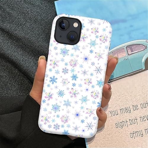 Flivro Case for iPhone 15, PC Hard Shell & Silicone Inner Bumper, Anti-Scratch Full-Body Cover Shockproof Slim Design -Iridescent Christmas Snow Flake Winter thumbnail 7