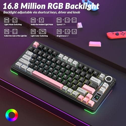 AULA S75 PRO Wireless Mechanical Keyboard with Screen&Knob, 75% Hot Swappable Gaming Keyboard with Pre-lubed Switches, RGB Backlit, PBT Keycaps Creamy Sounding Pc Gaming Keyboards thumbnail 7