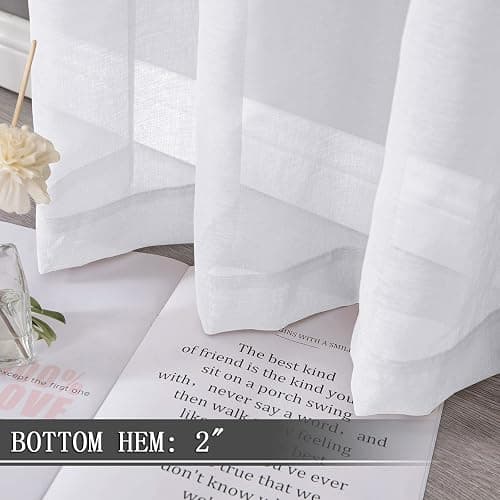 Tollpiz Short Sheer Curtains Linen Textured Bedroom Curtain Sheers Light Filtering Rod Pocket Voile Curtains for Living Room, 54 x 45 inches Long, White, Set of 2 Panels thumbnail 4