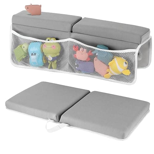 YUFIXO Baby Bath Kneeler and Elbow Rest Pad Set, Gray | 1.5" Thick Soft Memory Foam, Bath Toys Organizer, Non-Slip, Quick-Dry, Foldable, Gift for Parents - Image 1