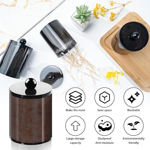 XIPENGKEJI 2 Pack Qtip Holder,Canister Apothecary Jar Set, Bathroom Jars with Lids Set for Cotton Swabs, Balls, Pads, Floss Picks,10oz-12oz Plastic Canisters Restroom Bedroom Vanity Organizer(Black) thumbnail 4