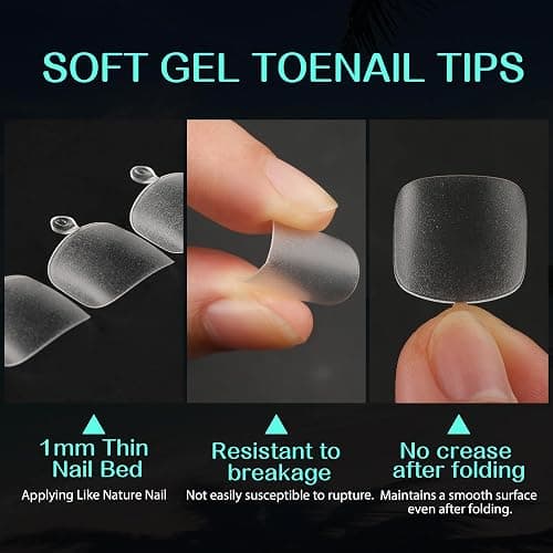 UNA GELLA Toe Nail Tips 216Pcs Short Square False Soft Gel Full Cover Fake Toe Nails Matte Toe Nails 12 Sizes Pre-Shape Fake Toenails Gel Toe Nail Tips for Nail Extension Home DIY Nail Salon thumbnail 3