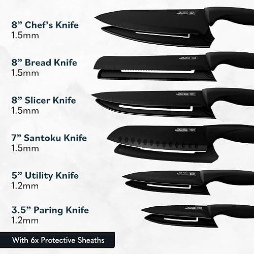 Home Hero Kitchen Knife Set with Sheath Covers - High Carbon Stainless Steel Kitchen Knives with Ergonomic Handles & Ceramic Coating, Nonstick Ceramic Knife Set with Chef Knife (12 Pcs - Black) thumbnail 4