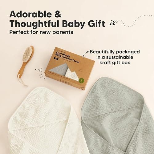 KeaBabies Muslin Hooded Baby Towels for Newborn Girls, Boys - 2-Pack, 30x30 Organic Cotton Baby Bath Towels Hooded, Soft Absorbent, Toddlers, Kids, Infant, Newborn Bath Essentials (Graphite, Petite) thumbnail 9