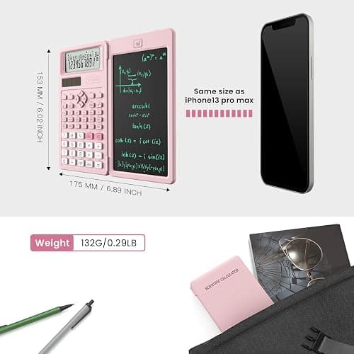 Scientific Calculators for School with Notepad, ROATEE Pink Cute School Supplies for Girls Middle and High School Stuff for Student, 240 Functions 82 MS Foldable 2-Line Display Solar and Battery Power thumbnail 7