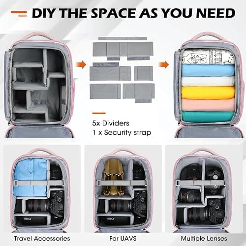 SDYSM Camera Bag Backpack Professional for DSLR SLR Mirrorless Camera Waterproof Laptop Back Pack 14 Inch with Rain Cover Anti Theft Travel Case Large Capacity Photography Backpack Pink thumbnail 5