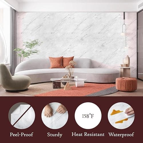Very Berry Sticker Marble Contact Paper (White Matte, 24" x 78", 2 Pack) Premium Peel and Stick Wallpaper for Countertop, Bathroom Vanities & Cabinets, Renter Friendly, Waterproof Vinyl thumbnail 7