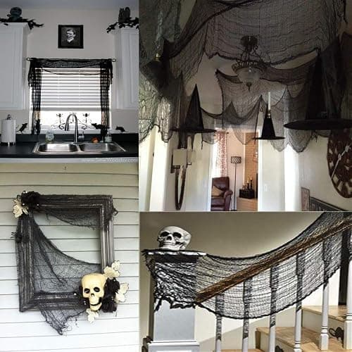 Whaline Halloween Black Creepy Cloth 276 x 87 inch Spooky Halloween Decoration Black Spooky Fabric Cloth Windows Doorways Scary Gauze for Haunted Houses Yard Wall Indoor Outdoor Party Decor Supplies thumbnail 7