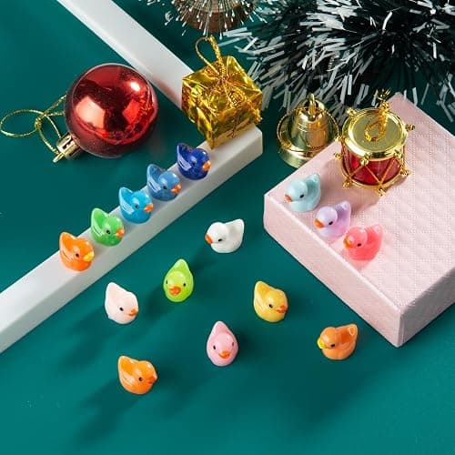 Diinokiy 200 Pcs Mini Resin Duck Colorful Miniature Figures Micro Fairy Garden Landscape Aquarium Hide and Seek Dollhouse Cake Decoration Potted Plants DIY Slime Craft Charms for Party Toys Game Gift thumbnail 2