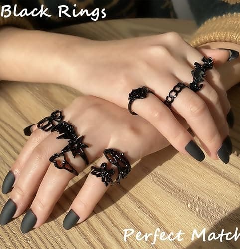 Black Gothic Vintage Rings Set - 20-30 PCS Cool Punk Jewelry with Snake, Butterfly, and Star Stacking Rings, Gift for Men, Women, Boys thumbnail 4