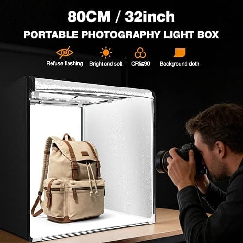 ZKEEZM Photo Studio Light Box Photography 32"x32" with 100 LED and 4 Colors Backdrops Photo Box with Lights, Foldable Picture Box for Product Photography with 6500K Brightness thumbnail 2
