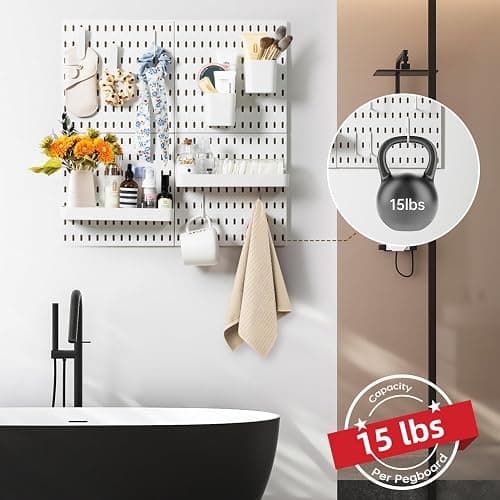 VUSIGN Pegboard Combination Wall Organizer Kit 22" x 22", White | 4 Pieces Pegboards and 17 Accessories, Wall Mount Display Peg board Panel Kits for Bedroom, Home, Office, Bathroom thumbnail 6
