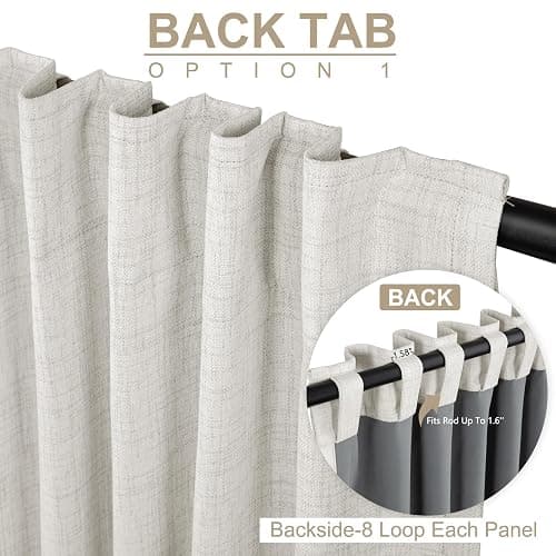 100% Blackout Shield Linen Blackout Curtains for Bedroom 120 Inches Long, Back Tab/Rod Pocket Living Room Drapes, Thermal Insulated Blackout Curtains 2 Panels Set, 50" W x 120" L, Beige thumbnail 4