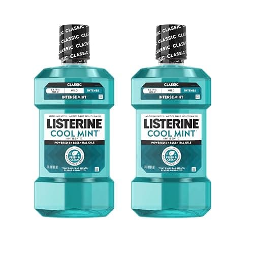 Listerine Cool Mint Intense Antiseptic Mouthwash, Daily Oral Rinse Kills 99.9% of Germs That Cause Bad Breath, Plaque & Gingivitis for a Fresh, Clean Mouth, Intense Mint, Convenience Pack, 2 x 1 L - Image 1