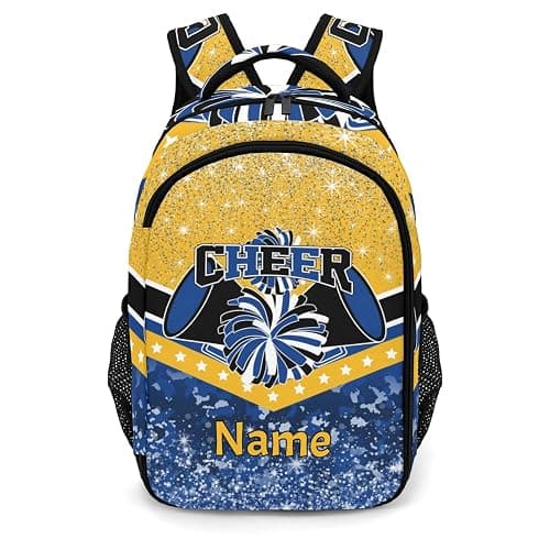 Zaaprint Cheer Backpack Cheerleader Bags Schoolbag Casual Day Pack with Name(Blue Gold) - Image 1