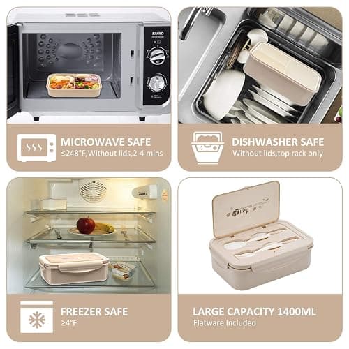 LOVINA Bento Box for Adults and Kids - 1400ML Portable, Lightweight, Easy to Carry Meal Holder with Spoon & Fork, Durable, Leak-Proof, BPA-Free and Food-Safe Materials thumbnail 5