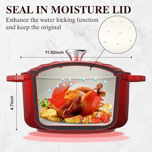 Umite Chef 7QT Enameled Cast Iron Dutch Oven with Lid & Cotton Potholders–Heavy-Duty Cookware for Bread Baking, Braising, Stews, Marinate, Cook(Red) thumbnail 3