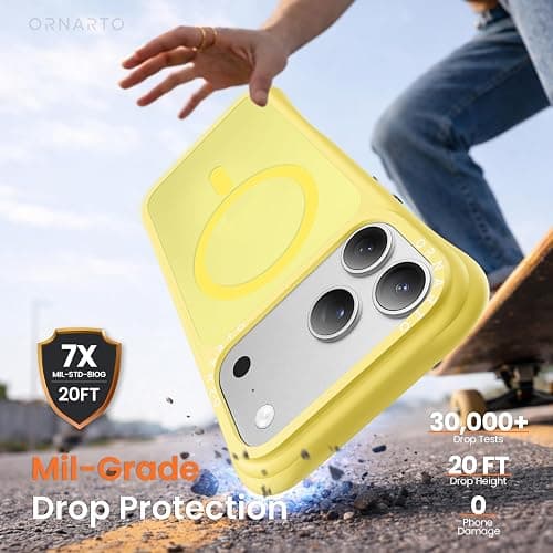 ORNARTO Magnetic for iPhone 17 Pro Max Case, 20FT Military-Grade Drop Protection, Compatible with MagSafe, Slim Shockproof Translucent Matte Phone Case for iPhone 17 Pro Max 6.9", Light Yellow thumbnail 4