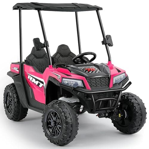ELEMARA 24V Ride on Toy for Big Kid,Ride on Car 2 Seater w/Sun Shade,Dump Bed & Shovel,4.5MPH,4WD Electric Car for Kids,Battery Car w/Remote,Kids Ride on Truck,3 Speeds,LED Lights,Bluetooth, Hot Pink - Image 1