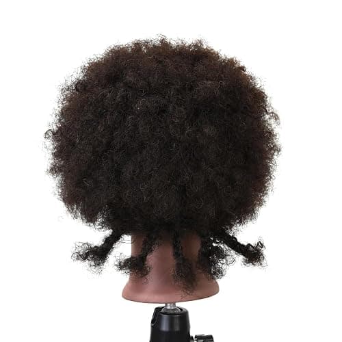 Afro Mannequin Head with 100% Human Hair Curly Hair Hairdresser Hair Styling Manikin Head Cosmetology Doll Head for Display Practice Braiding Styling with Clamp Stand thumbnail 4