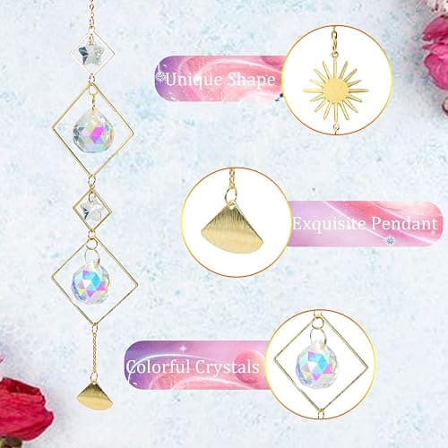 6Pieces Colorful Crystals Suncatcher Hanging Sun Catcher with Chain Pendant Ornament Crystal Balls for Window Home Garden Christmas Day Party Wedding Decoration thumbnail 3