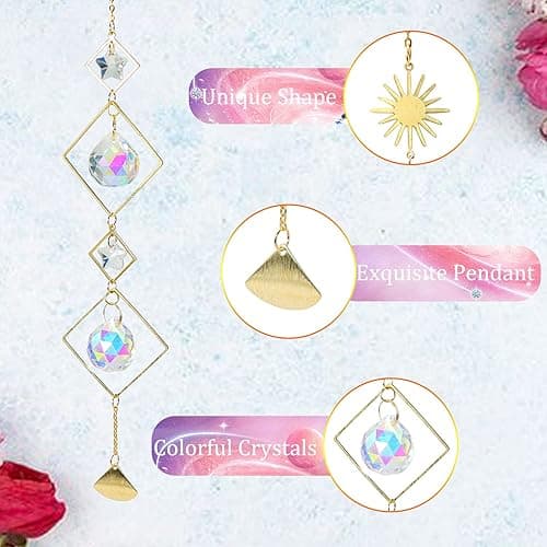 6Pieces Colorful Crystals Suncatcher Hanging Sun Catcher with Chain Pendant Ornament Crystal Balls for Window Home Garden Christmas Day Party Wedding Decoration - Gold thumbnail 3